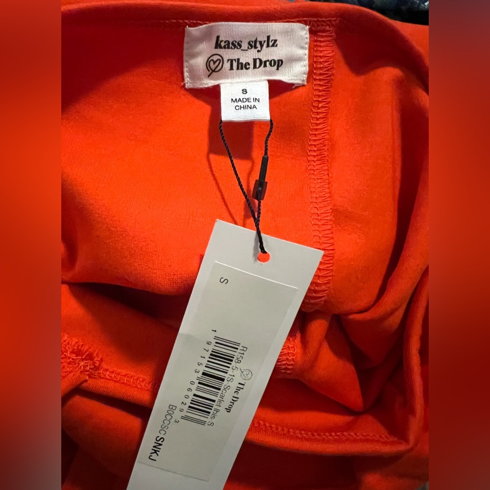 Women’s Long-Sleeve Ruched Orange Dress - Picture 3 of 3